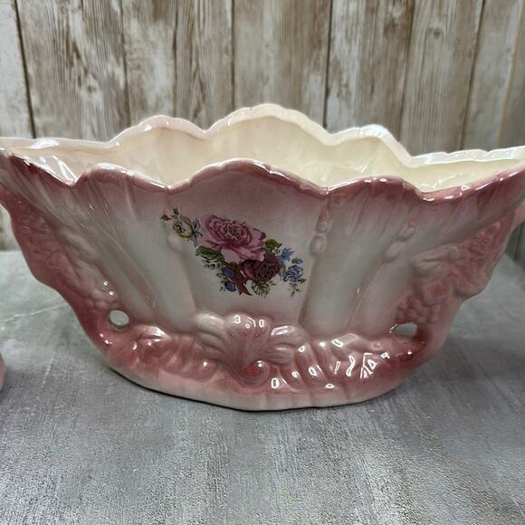 Vintage MCM Pink White Lusterware Rose Transfer Vases - Picture 2 of 9